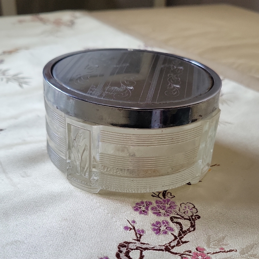 Dominion Antique  Silver and Clear Glass Decorative Footed Trinket Box